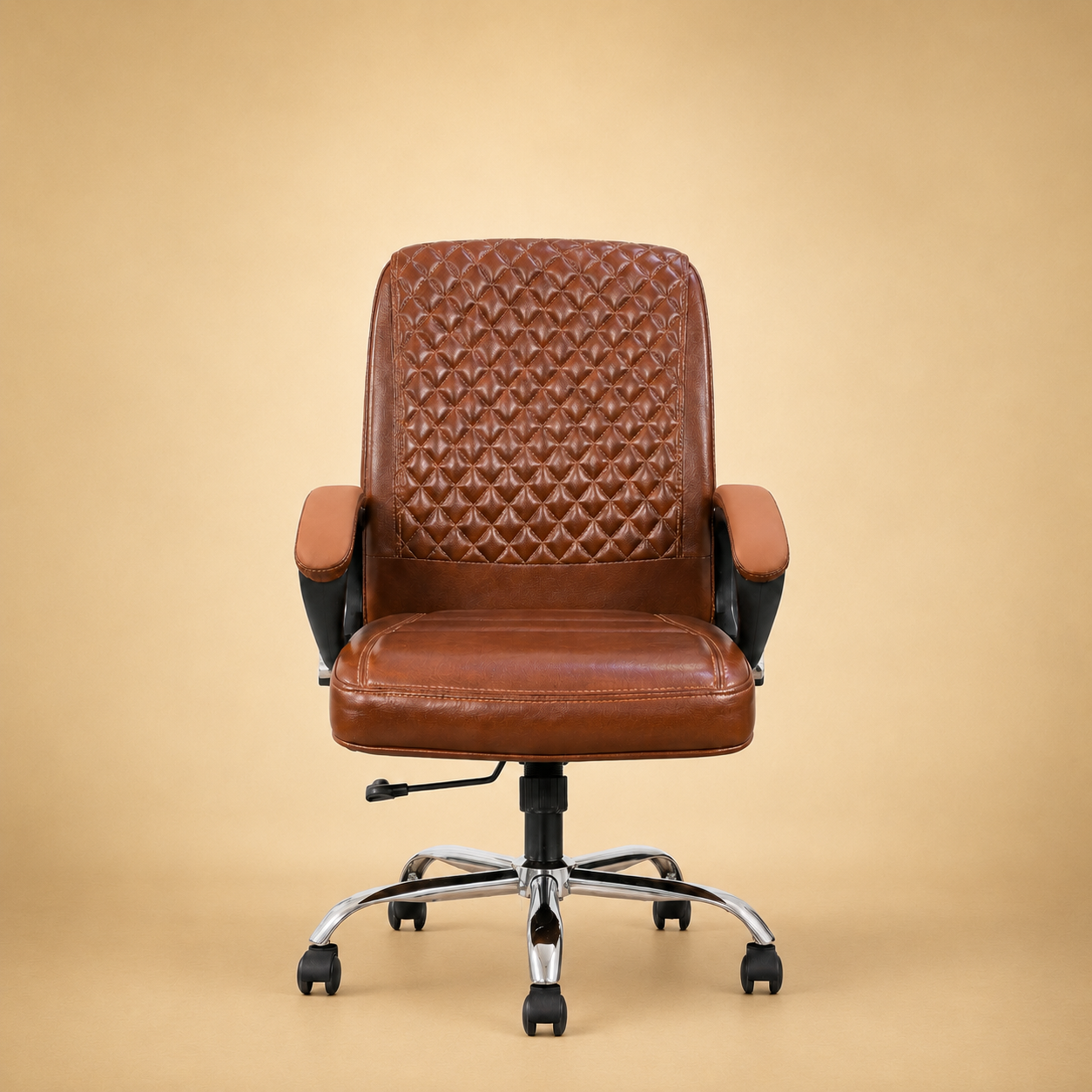 Tan Diamond-Quilt Mid-Back Office Chair